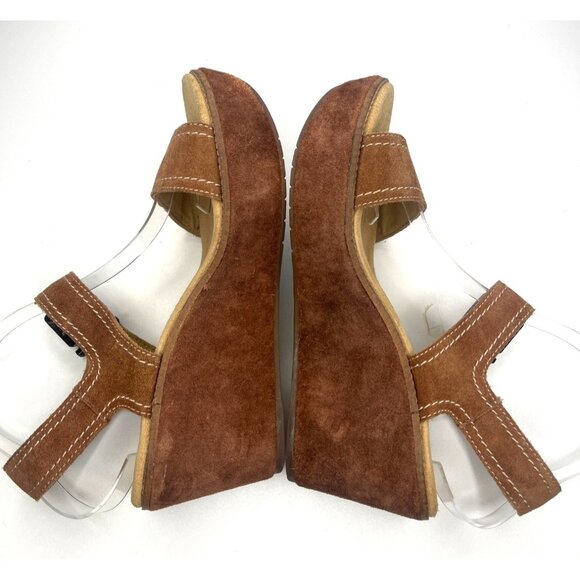 Clarks Artisian Sandals Ladies Size 8.5W Brown Suede Platform Chunky Wedge Aisle - Picture 4 of 10